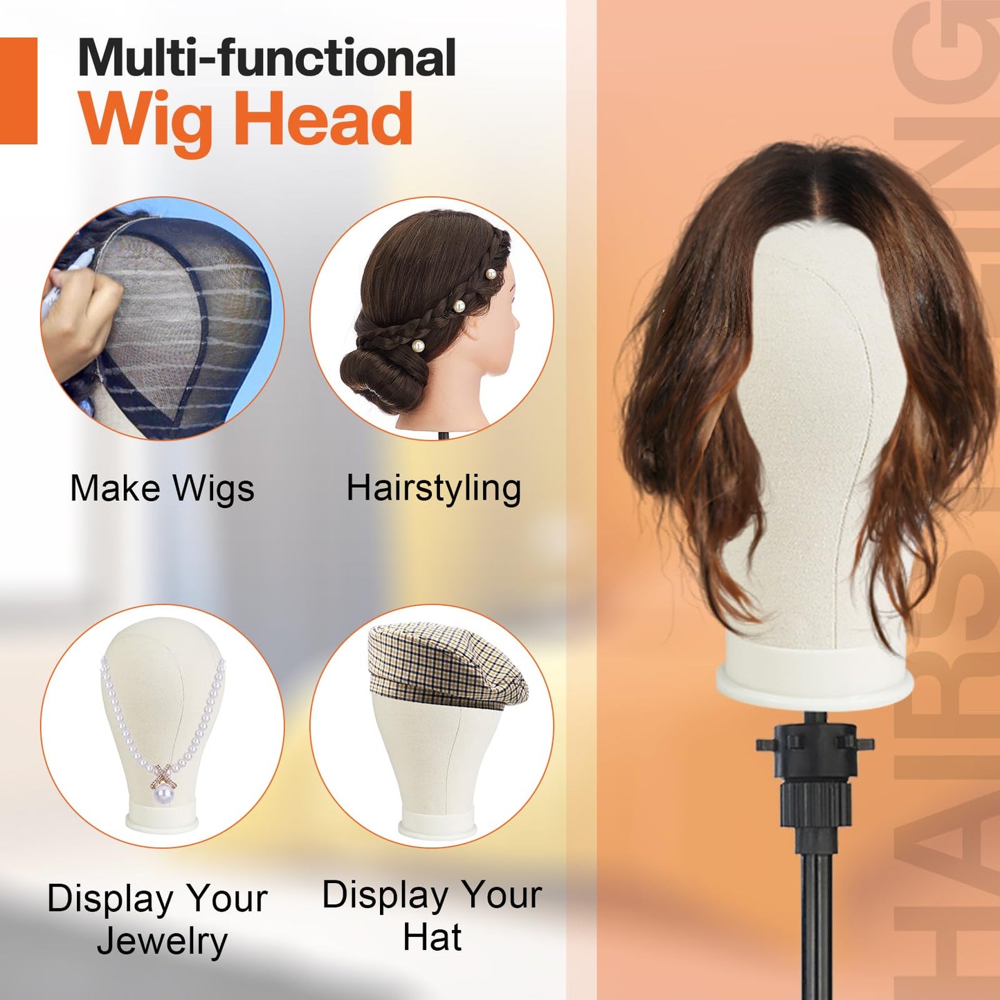 23In Wig Stand Wig Head with Tripod, Wig Head Stand Mannequin Head(White)