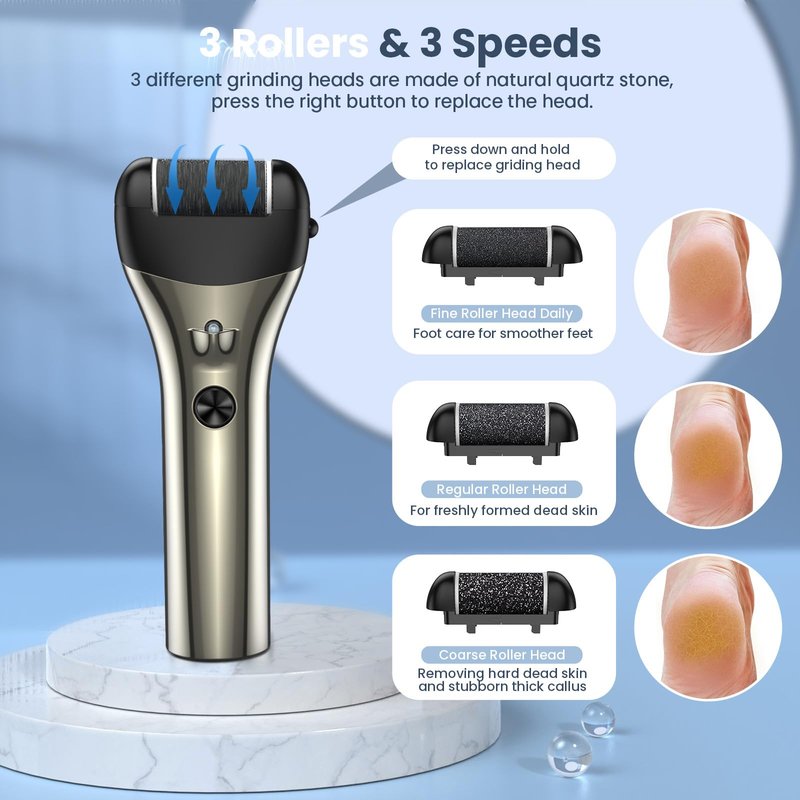 Bubbacare Electric Callus Remover for Feet, 3-Speeds Foot File Callus Remover, Portable 16-in-1 Pedicure Kit with 3 Rollers for Hard Dead Skin