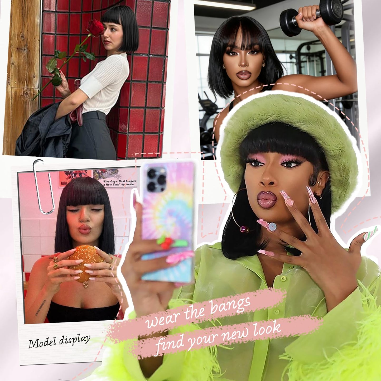 Bob Human Hair Wig With Bangs Wear and Go Glueless Wig 180% Density
