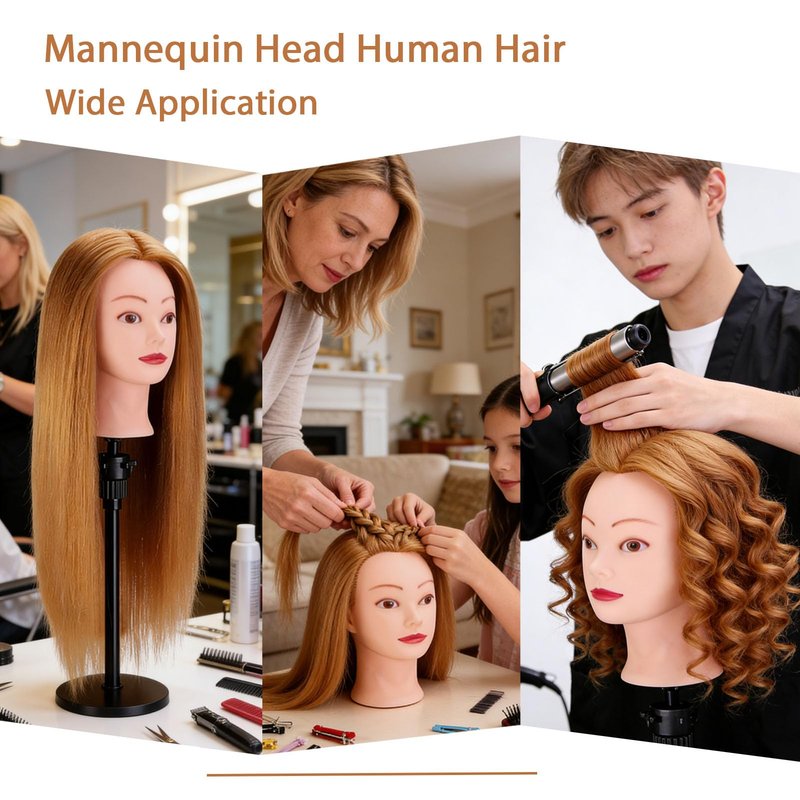 Mannequin Head with 80% Human Hair, TopDirect 24" Blonde Real Hair Cosmetology Mannequin Head Hair Styling Hairdressing Practice Training Doll Heads with Clamp Holder and Tools