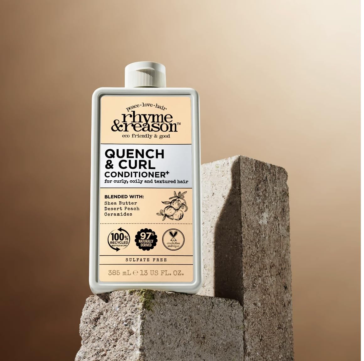 Rhyme & Reason Quench and Curl Shampoo & Conditioner Set. 13 Fl Oz Each Bottle. For Curly, Coily, Textured Hair. Blended with Shea Butter, Desert Peach Ceramides. Vegan, Sulfate Cruelty Free., Clear
