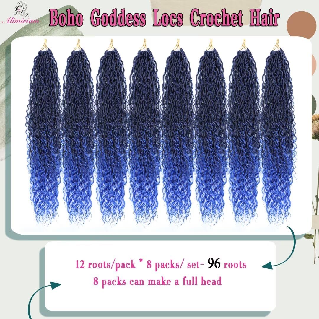 Goddess River Locs Crochet Hair for Black Women - 8 Packs Boho River Locs Crochet Hair, Ombre Boho Soft Locs 30 inch, Long Crochet Goddess Faux with Curly Ends(30inch, 27/613#,8 Packs)