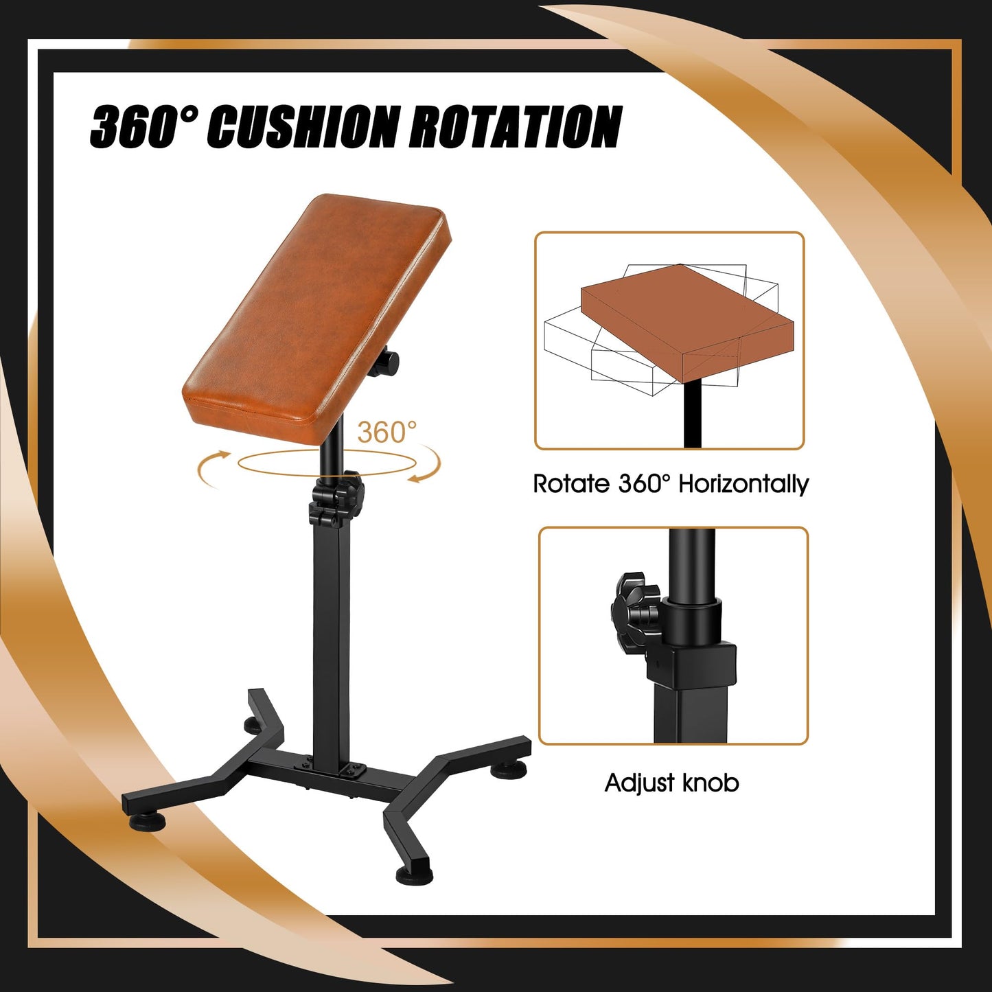 POARMEEY Tattoo Arm Rest Stand for Artists Tattoo Armrest with Brown Soft Pillow Reinforced Iron and Adjustable Height Angle