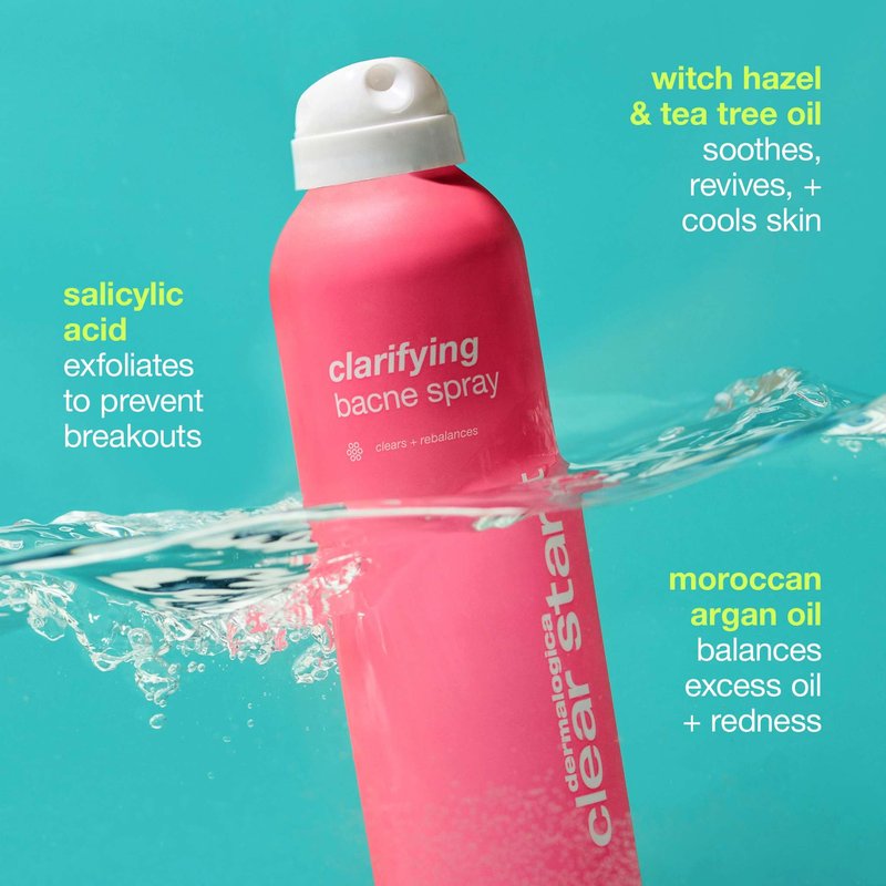 Dermalogica Clear Start Clarifying Bacne Spray, Back Acne Treatment Spray for Body Breakout - Pore Clearing, Preventing Pimple with Salicylic Acid, Witch Hazel, Tea Tree Oil, All Skin Type, 6 fl oz