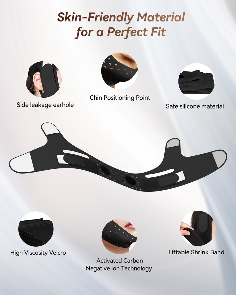 V-Line Sculpting Face Mask – Silicone Chin Strap for Jawline Tightening & Double Chin Reduction (23-27 Inches) (Matte Black)