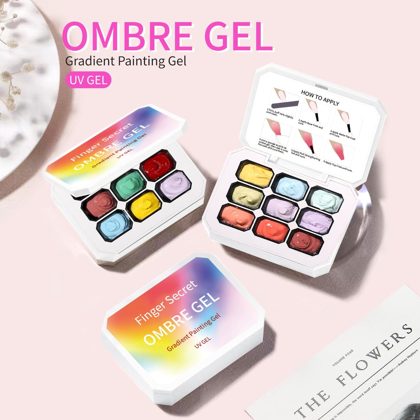 AOBOO Ombre Gel Nail Polish with Nail Art Sponges for Pat Gel Ombre Color Palette Blush Effect Pat Painting Gradient Blooming Gels 9colors for Ombre Nails Multistyle French Manicure DIY