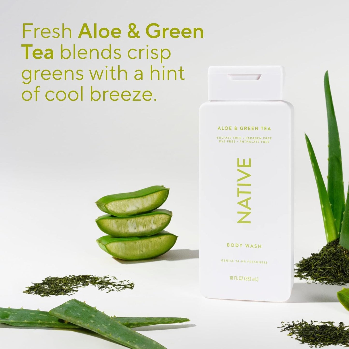Aloe & Green Tea Body Wash - 24-Hour Refreshing Cleanser for All Skin Types | 18 oz, Phthalate & Sulfate-Free