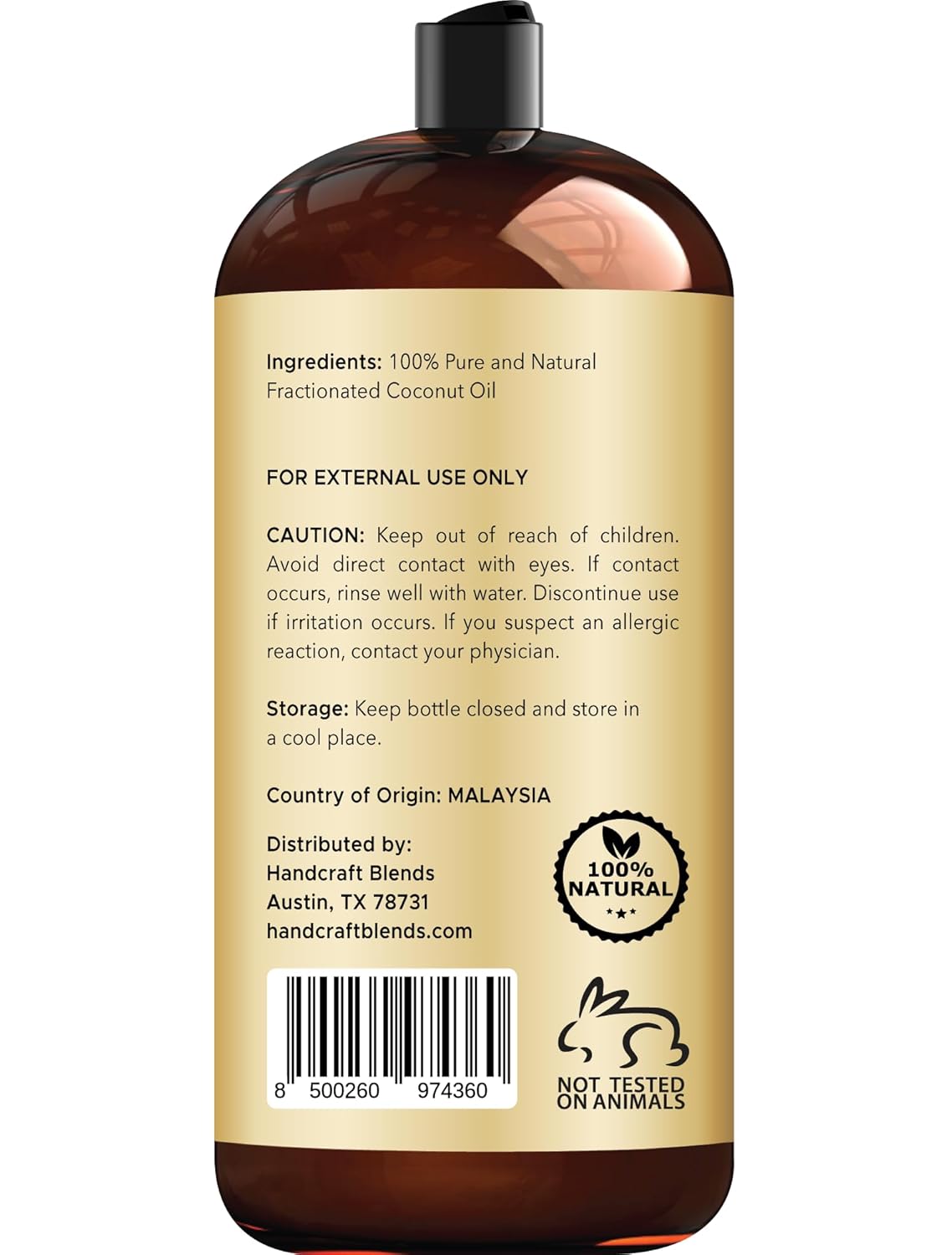 Handcraft Blends Fractionated Coconut Oil - 8 Fl Oz - 100% Pure and Natural - Premium Grade Carrier Oil for Skin and Hair - Hair and Body - Massage