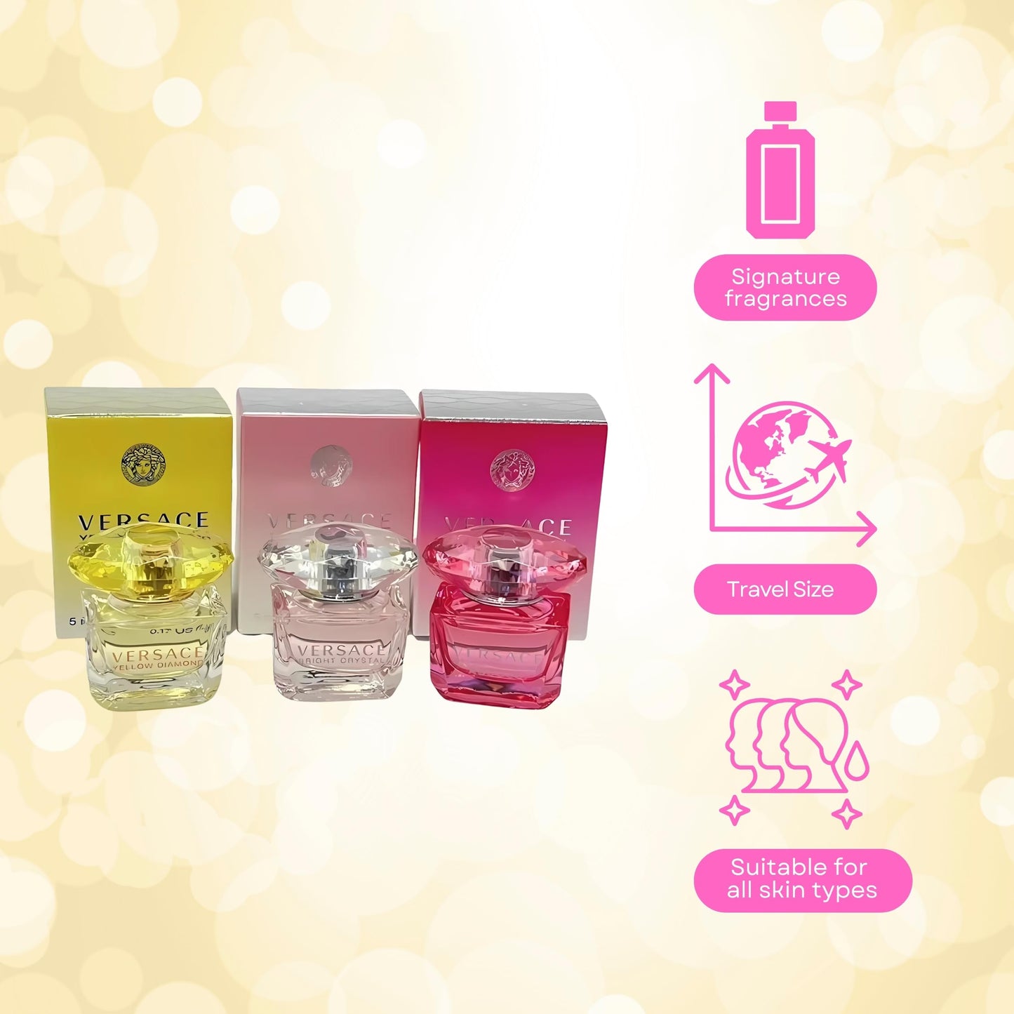 Versace Perfume Gift Set for Women – Mini Variety Gift Set Trio Collection – Absolu, Bright Crystal, Yellow Diamond