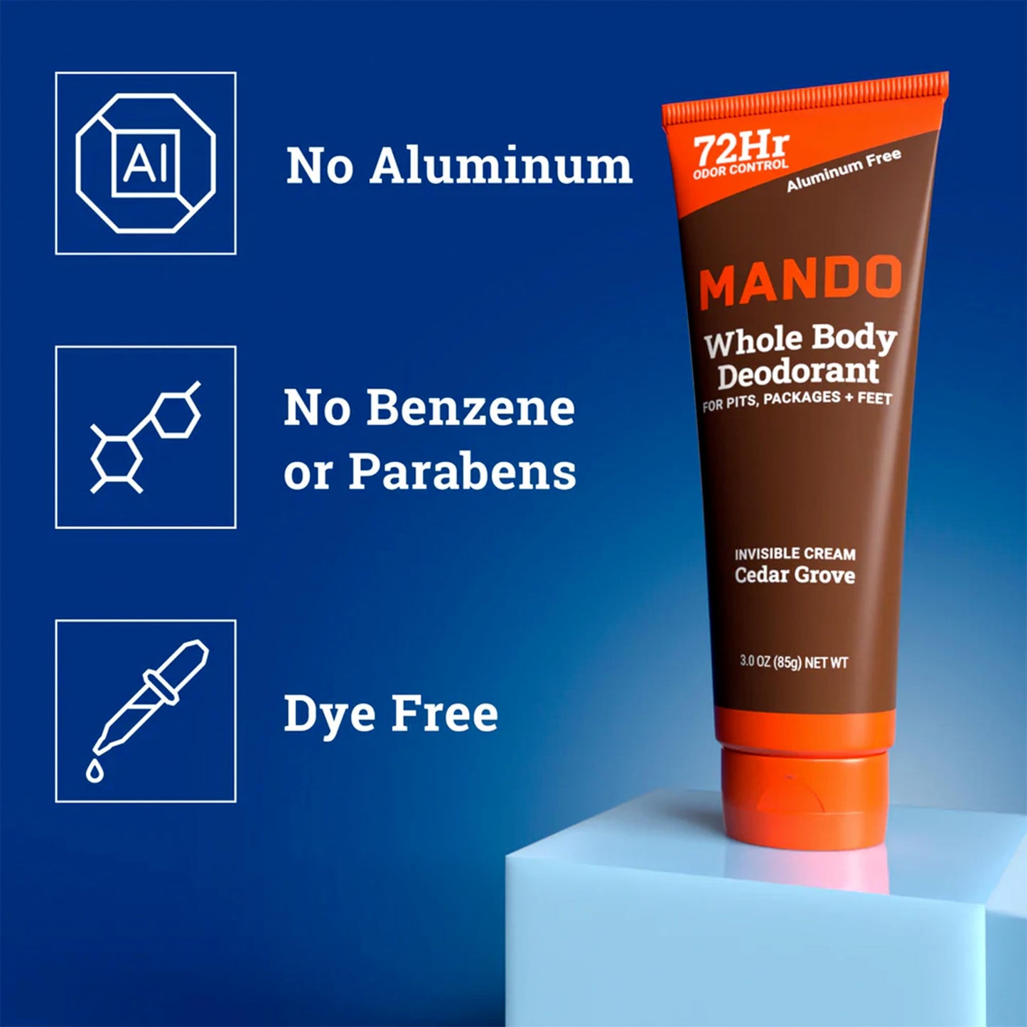 Mando Whole Body Deodorant - Men's Aluminum-Free Invisible Cream Deodorant - Cedar Grove - 3.0 Oz - Pack Of 01