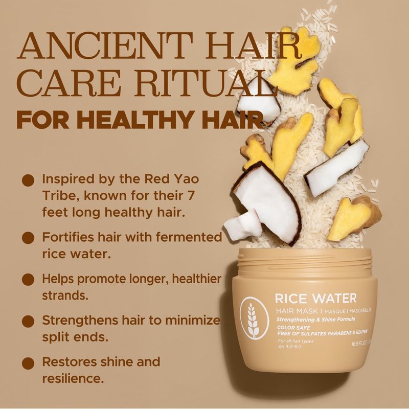 Luseta Rice Water Hair Mask Strengthening & Nourishing Revitalizes Shine for All Hair Types Hydrating & Frizz Control for Women and Men 16.9oz