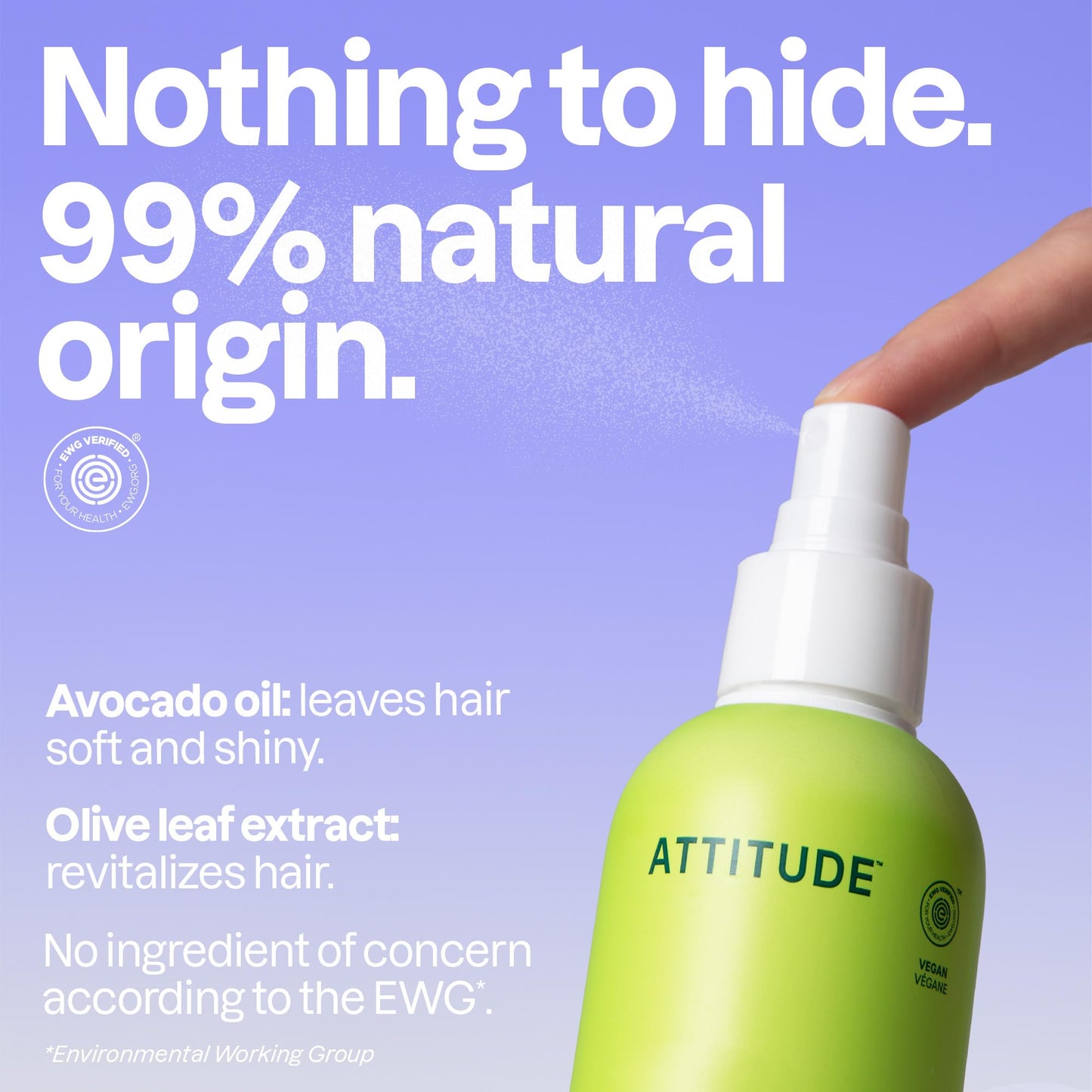 ATTITUDE Detangling Spray, EWG Verified, Vegan & Plant-Based Hair Care, Leave-In for Smooth & Manageable Hair, Pear & Amber Scent, 8 Fl Oz