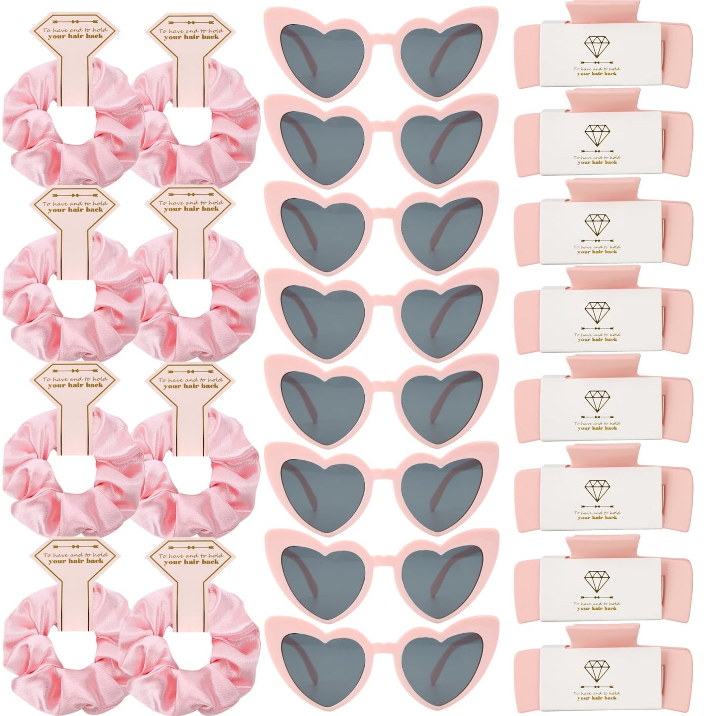 Loanzeg Bridesmaid Scrunchies Proposal Hair claws clips Set of 12 Bridal Shower heart sunglasses Gifts for Wedding Bachelorette Party Favors (24pcs Pink)