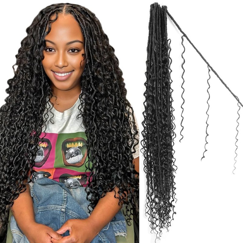 SECPOCPONY Boho Goddess Faux Locs Crochet Hair 30 Inch 8 Packs Distressed Soft Locs Pre Looped Crochet Braids with Curly Ends (80 Strands, 1B)