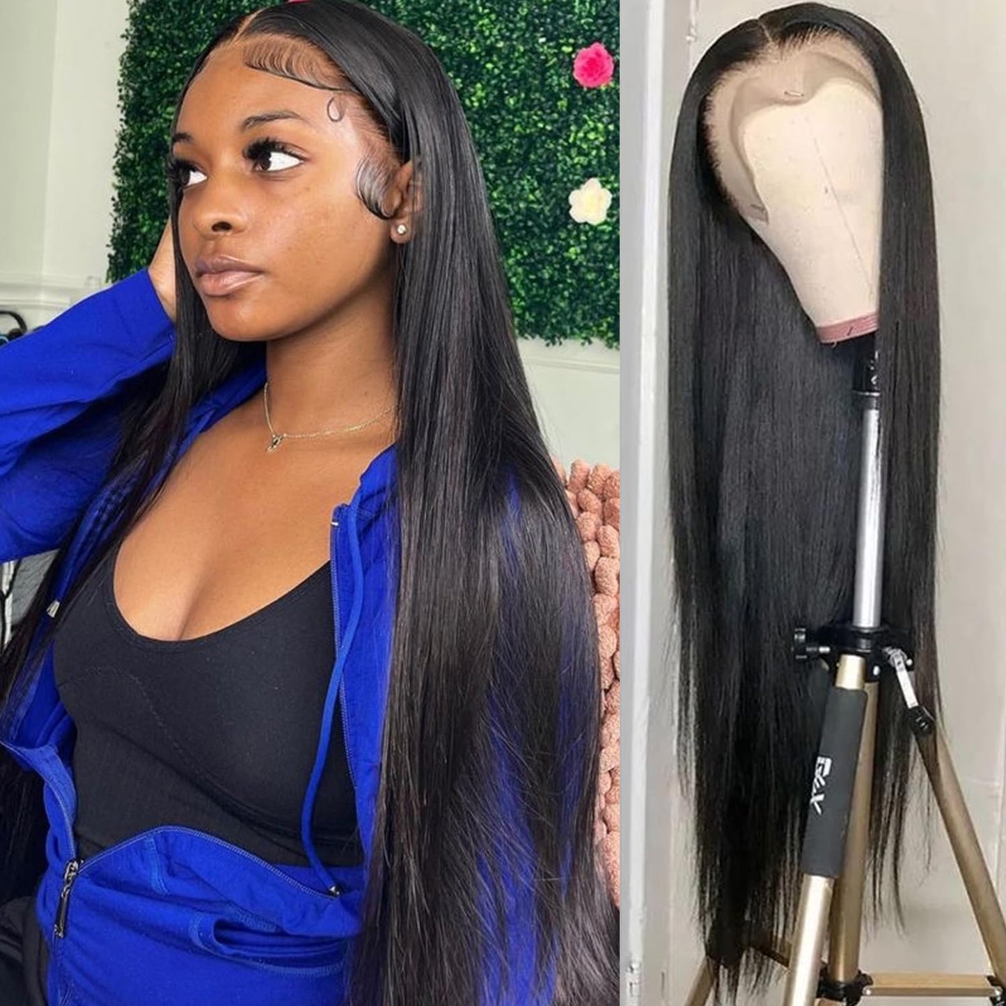 Lezaxiu Black Body Wave Lace Front Wigs Pre Plucked Ready to Wear Wigs Glueless Long Wavy Wig Heat Resistant Wear and Go Wig Synthetic Lace Front Wigs for Black Women