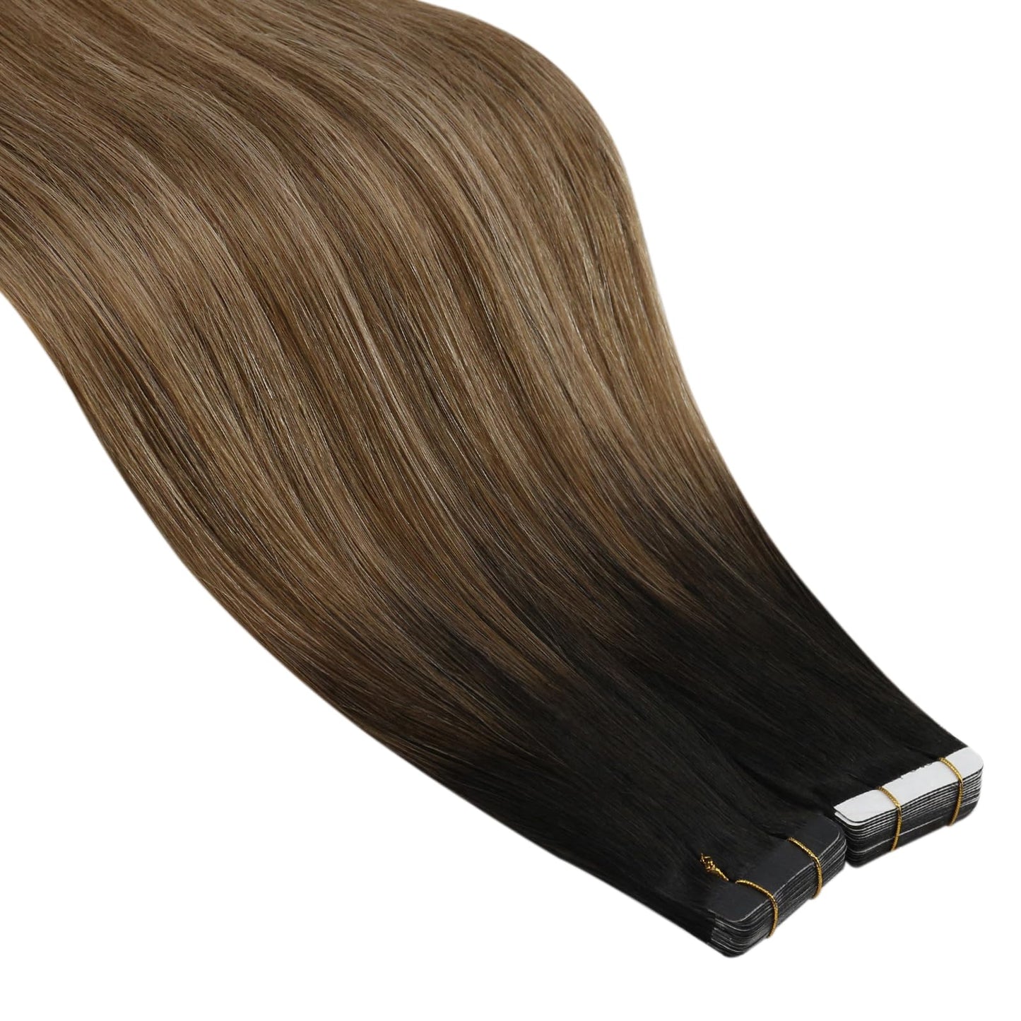 Ugeat Tape in Hair Extensions Human Hair Ombre Human Hair Tape in Extensions Darkest Brown Medium Brown with Golden Blonde Tapes in Extension for Women 14 Inch 40G 20Pcs