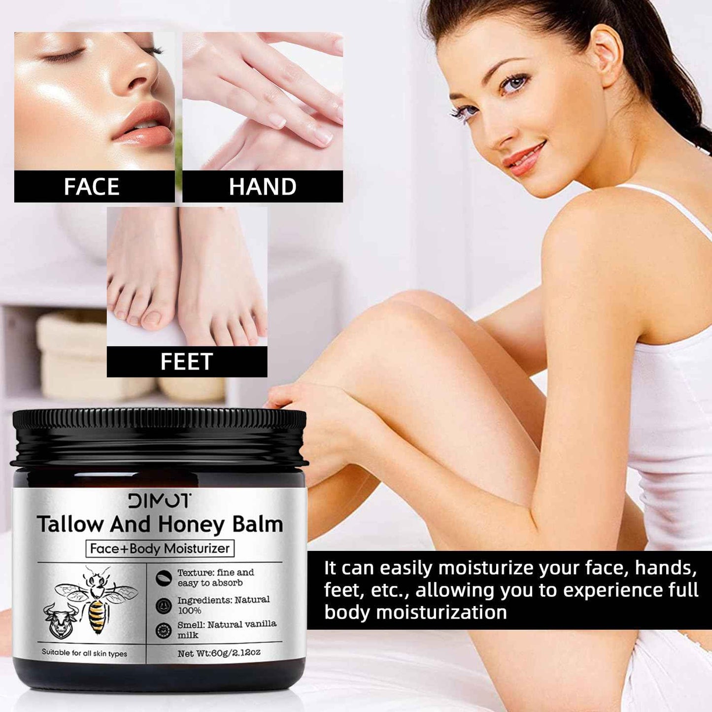 Tallow and Honey Balm for Skin Honey Butter Face & Body Cream For Skin Firming & Hydrating Balm Skin Care Tallow Face Moisturizer Cream (2)