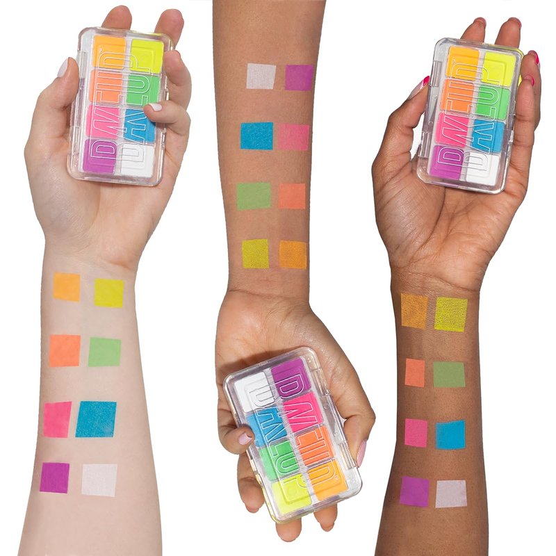 BAKEUP Neon Eyeshadow Palette — 8 Bright Colorful Shades, Highly Pigmented Pressed Pigments & Matte Eyeshadow, Vegan Cruelty Free, Mini Travel Size, Festival Rave Makeup, Bold Vibrant Colors