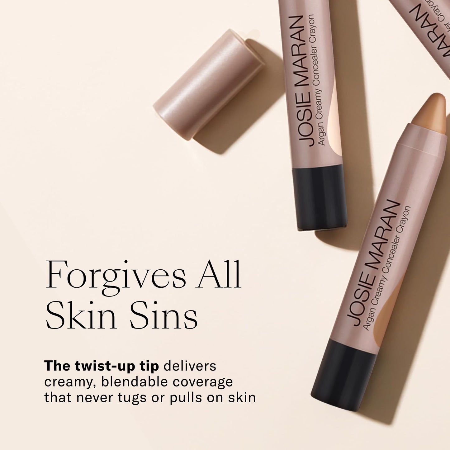 Josie Maran Argan Cream Concealer Crayon - Blemish & Under Eye Concealer Stick - Hydrating Luminous Finish with Buildable Coverage - Non-Comedogenic, Creaseless & Non-Cakey Formula - Dark 1 (0.1 oz)
