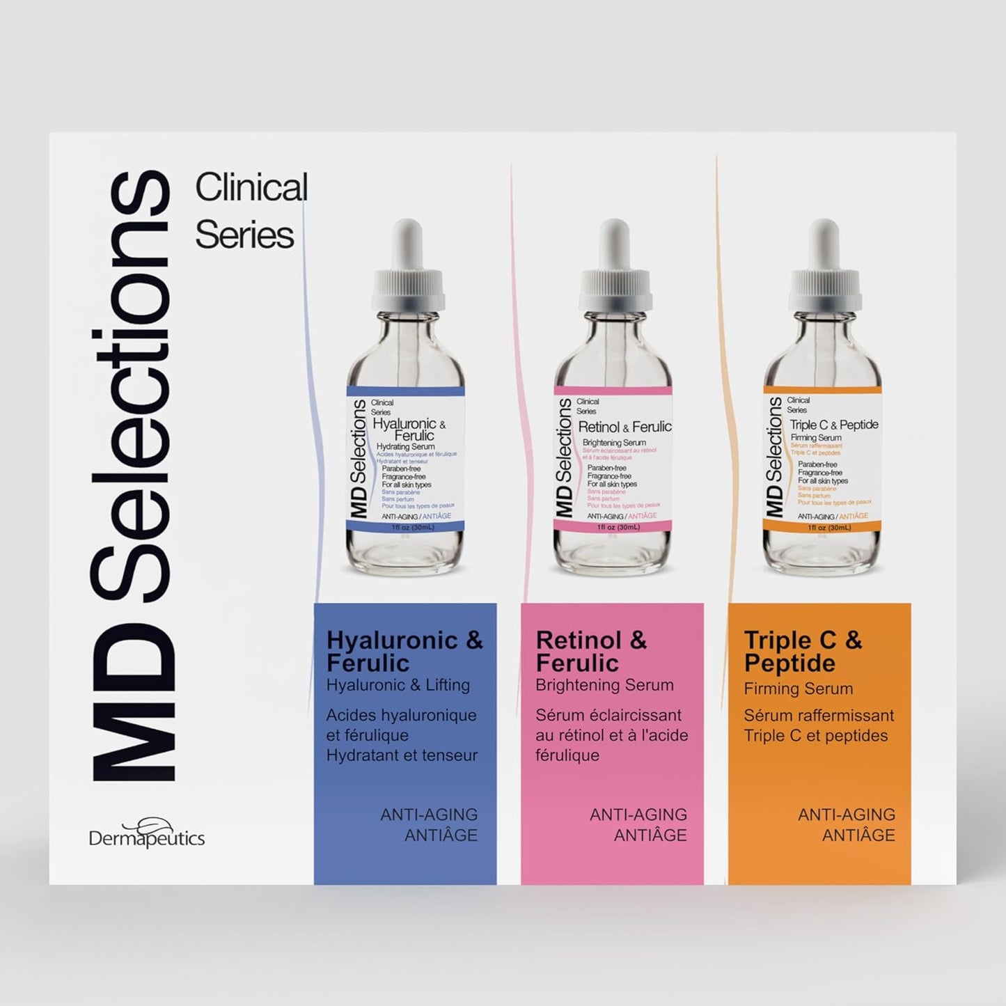 MD Selections Retinol Hyaluronic Triple C Peptide Serum Bundle - Skin Firming & Plumping, 3 Fl Oz