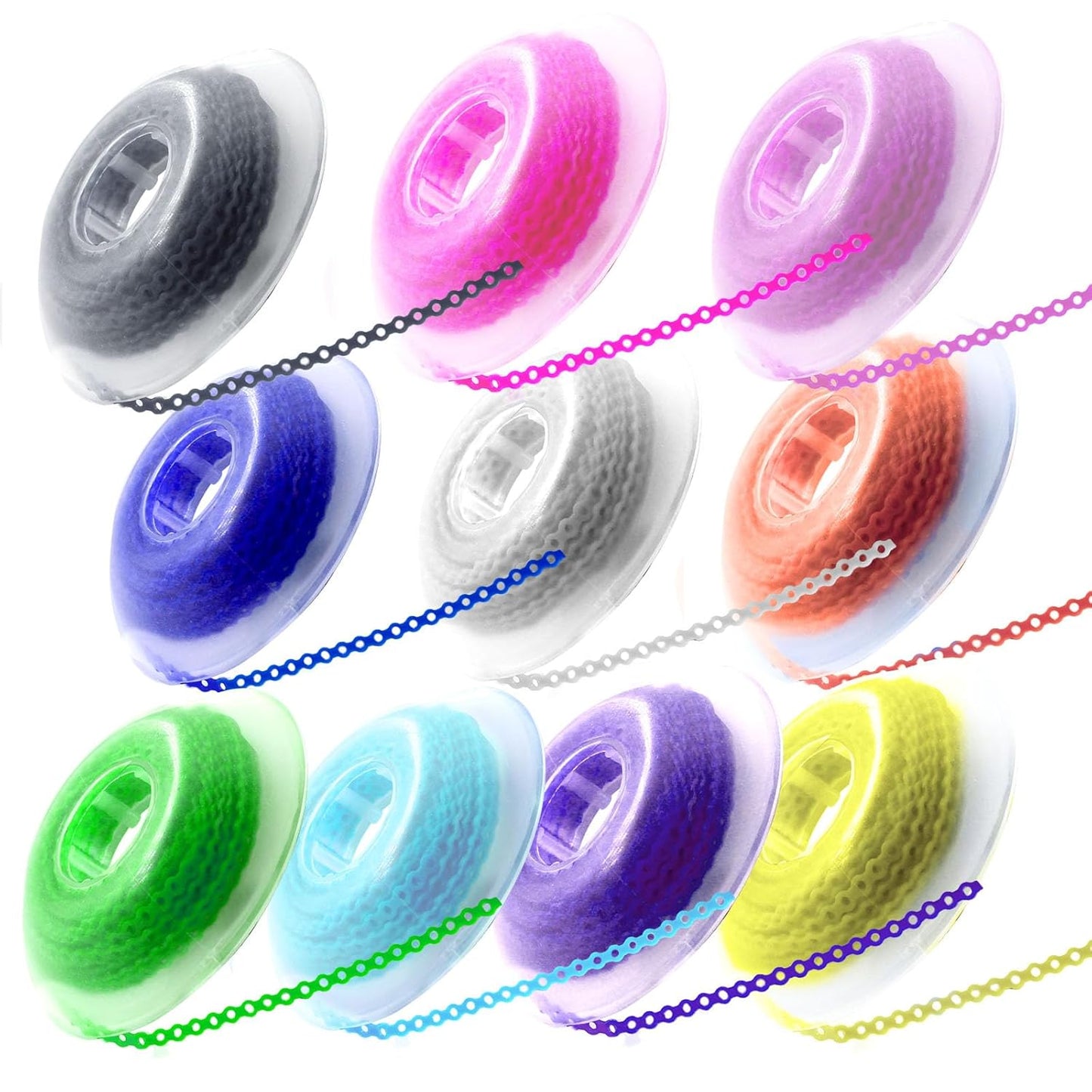 Orthodontic Braces Power Chains - 10 Rolls of 15'' Rubber Chains | Mixed Colors, 0.113’’ (2.5mm)
