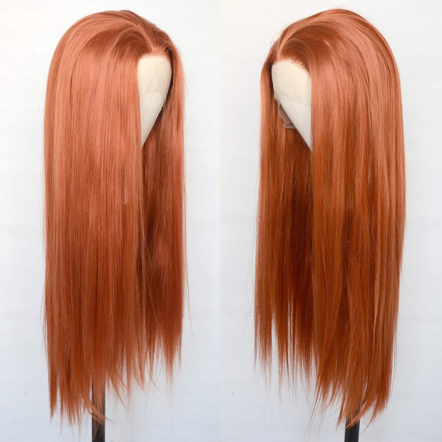 Luwigs #360 Copper Red Synthetic Lace Front Wigs Long Straight Ginger Red Half Hand Tied Replacement Wigs Heat Resistant Fiber Hair for Cosplay Daily Wear 22inch