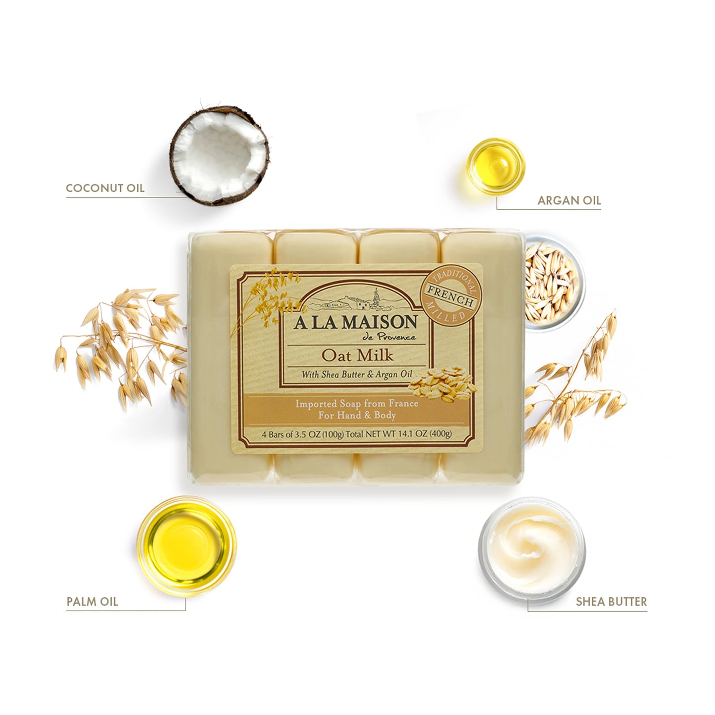 A LA MAISON Oat Milk Bar Soap - Triple French Milled Natural Moisturizing Hand Soap Bar (12 Bars of Soap, 3.5 oz)