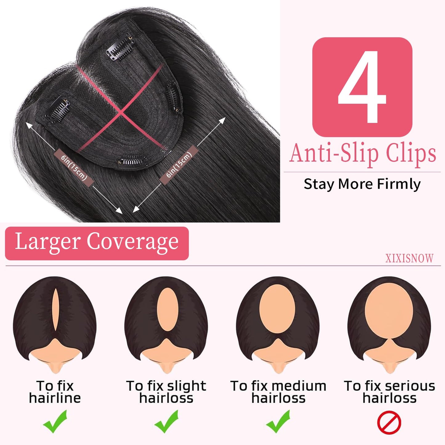 XIXISNOW Toppers Hair Pieces for Women 24 Inch Long Straight Clip in Hair Toppers for Women Thinning Hairs Synthetic Hand-Tied Hairline Heat Resistant Layered Womens Wig Topper Adding Volume Black