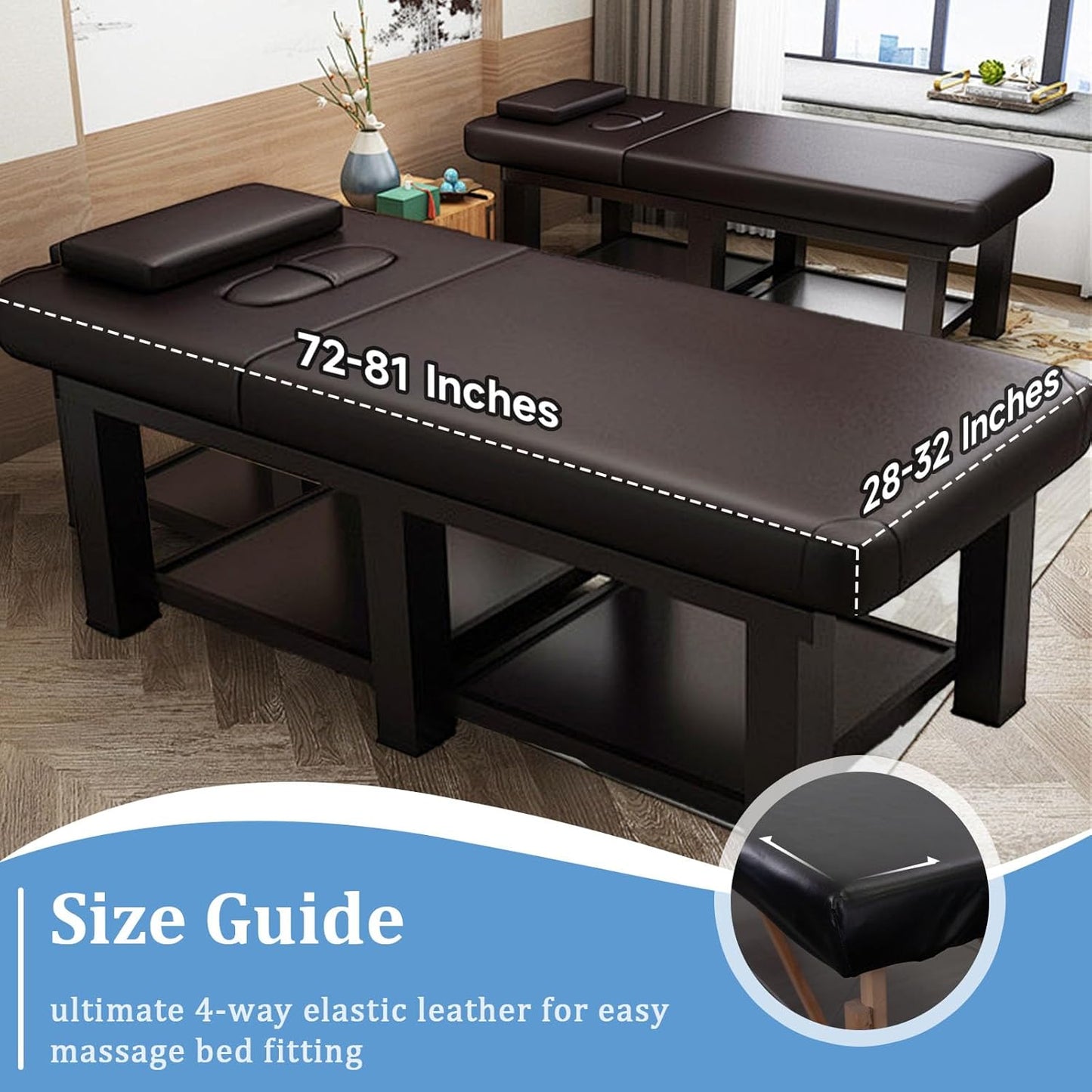 Leather Massage Table Cover - Wipeable Fitted Protector for Spa & Massage Beds | Fits 28-32" Wide - Black