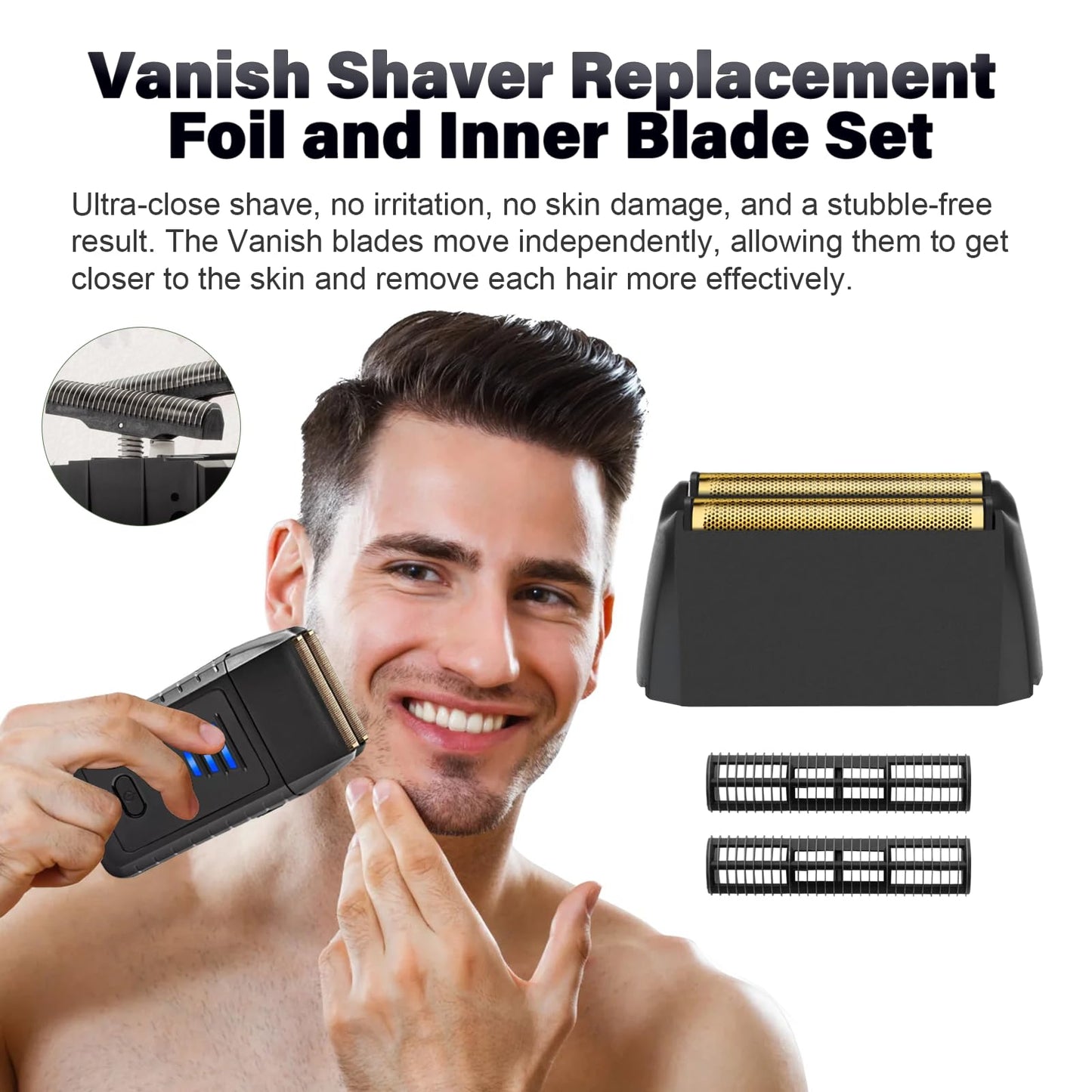 2Pack Shaver Replacement foil Compatible with wahl 5 Star Series Vanish Shaver 8173-700,Super Close Gold Foil & Cutter Bar Assembly Replacement - Compatible with wahl Vanish Replacement Foil, Black