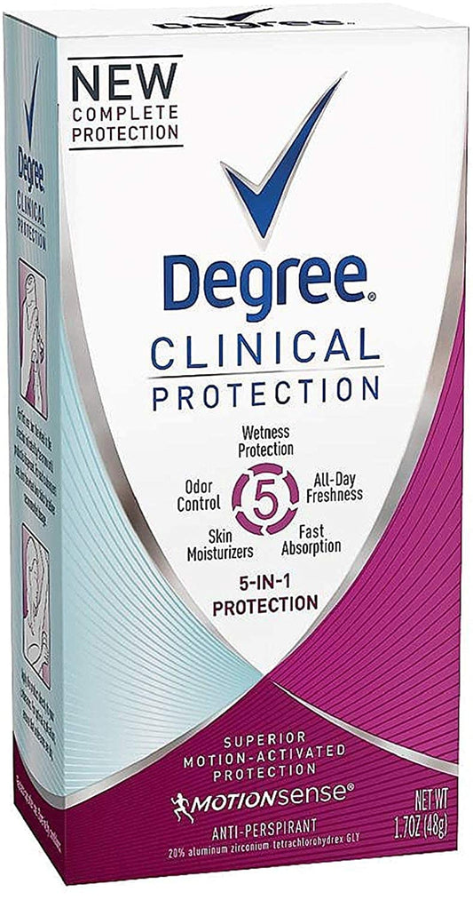 Degree Deodorant for Women, Clinical Protection 5-Pack, Prescription Strength 96H Antiperspirant, Soft Solid + 72H Shower Clean Travel-Size Deodorant