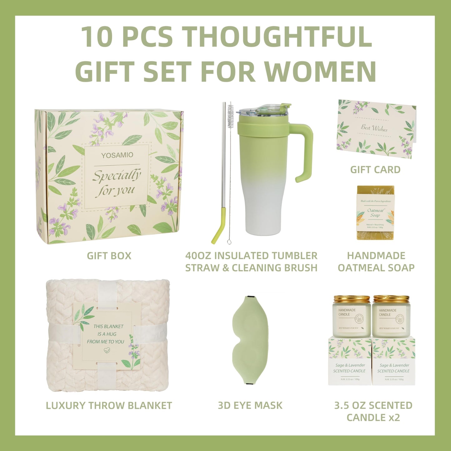 Get Well Soon Gifts for Women，Post Surgery Recovery Gifts with 40 OZ Tumbler & Flannel Blanket, Thinking of You Care Package for Her, Relaxing Self Care Kit with Sage Candle, Soap & Eye Mask