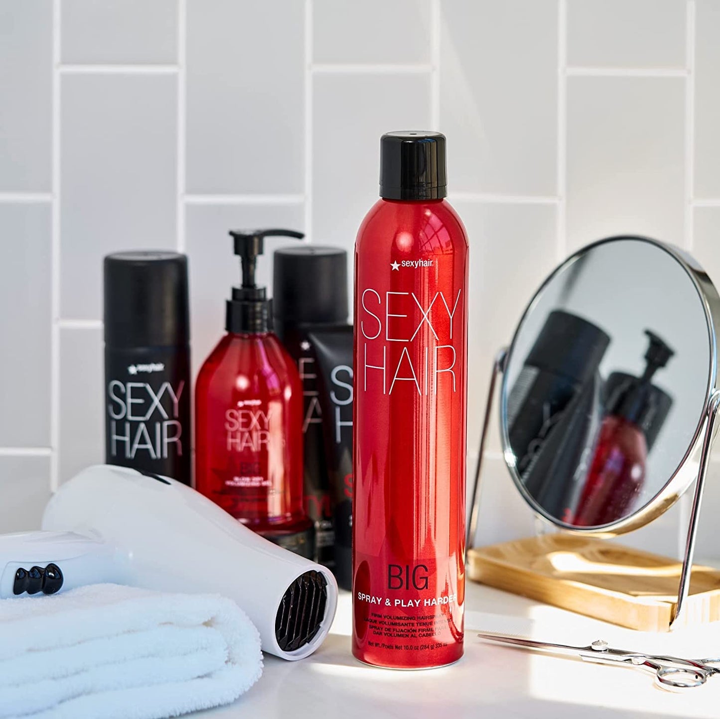 SexyHair Big Spray & Play Harder Firm Volumizing Hairspray, Twin Pack| All Day Hold and Shine | Up to 72 Hour Humidity Resistance.