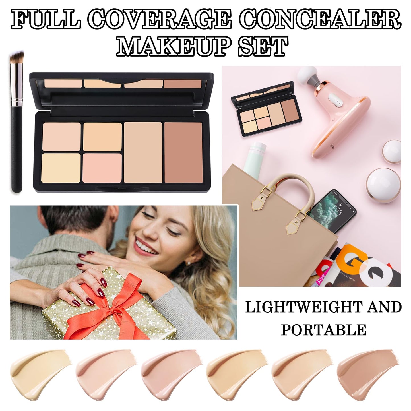 6 Colors Correcting Cream Contour Palette, Long Lasting Makeup Palettes with Concealer Brush, Multi-purpose Contouring Liquid Foundation Makeup Kit