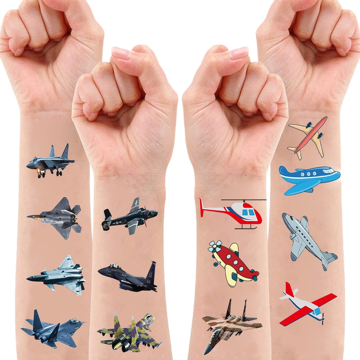 Fighter Jet Temporary Tattoos Stickers for Kids 20Sheet Military Air Force Airplane Party Favors Decoration Supplies Army Themed for Girls Boys Classroom School Gifts Prizes Rewards