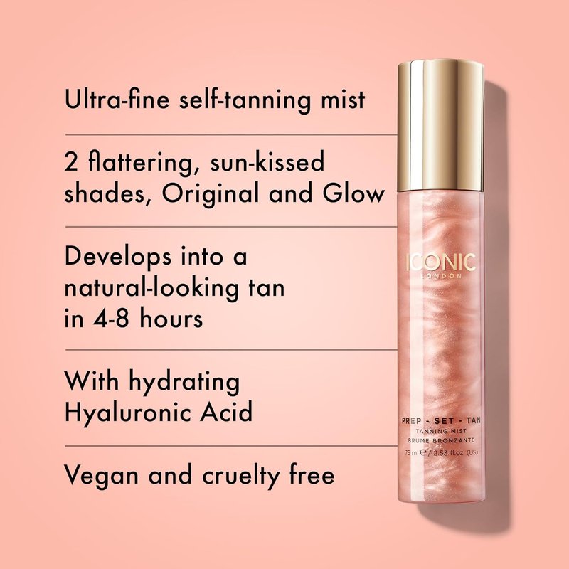Prep-Set-Tan Shimmering Self Tanning Facial Mist - Hyaluronic Acid, Vegan & Cruelty-Free | 2.53 Fl Oz