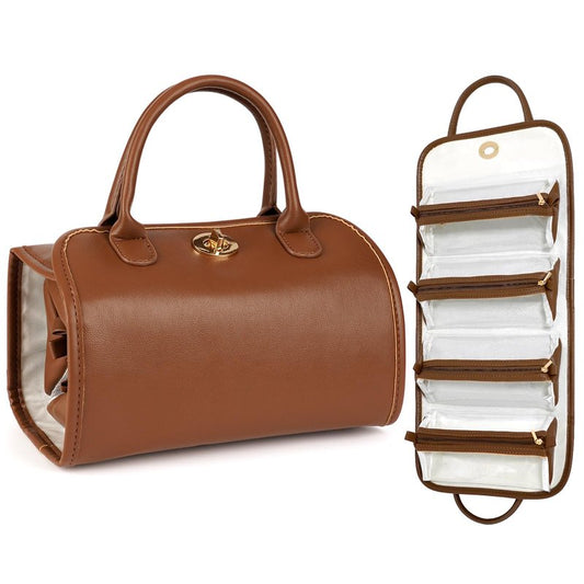 Travel Makeup Organizer Bag, Foldable Toiletry Bag with Detachable Pouches, Large Capacity 4-in-1 Roll-Up Cosmetic Storage with Handle for Women