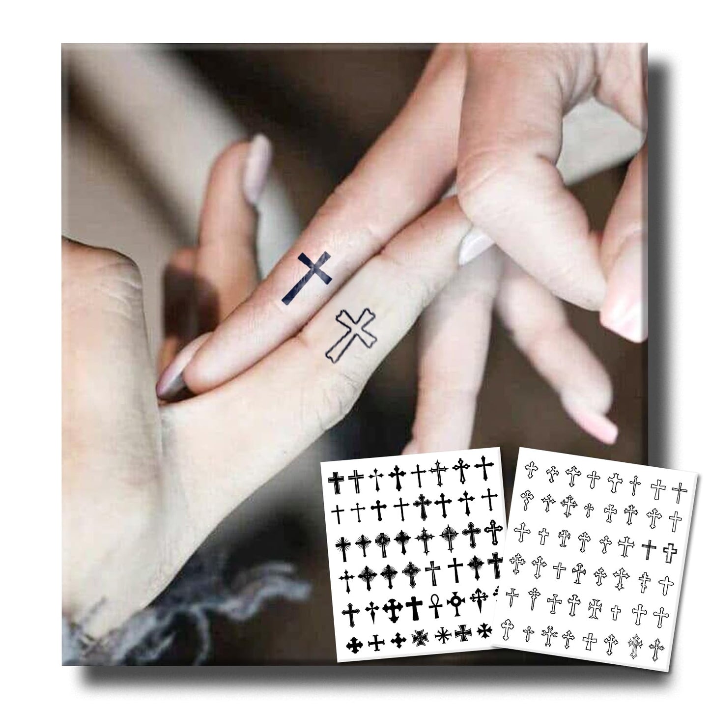 UBICA Semi Permanent Tattoo, 2 Sheets 96 Tiny Cross Temporary Tattoo for Finger Hand, Minimalist Black Christian Religious Fake Tattoos Stickers for Men Women Adult, Lasts 7-15 Days Waterproof