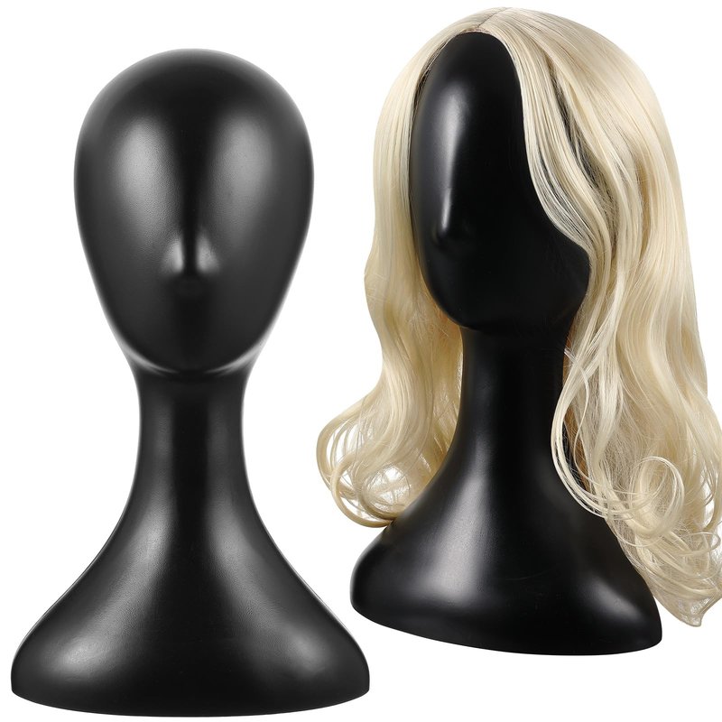 Leinuosen 2 Pcs 16 Inch Mannequin Head for Wigs Display, Plastic Wig Head for Hats, Sunglasses, Jewelry, Hair Styling Practice & Store Display Decor (Black)