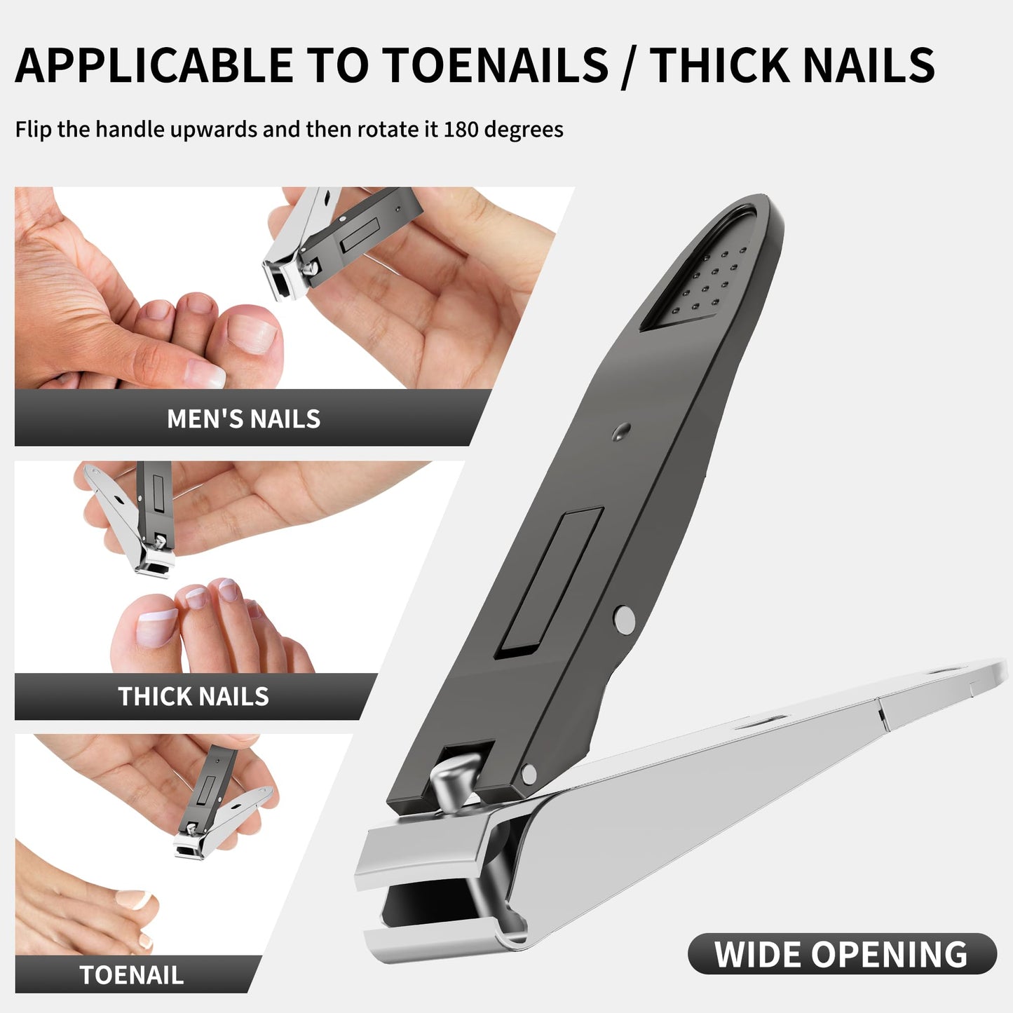 ESSBES Heavy Duty Nail Clippers for Men Sharp Stainless Steel Fingernail and Toenail Cutter with Nail Catcher Precision Grooming Tool for Thick Nails Gift for Dad Husband Him