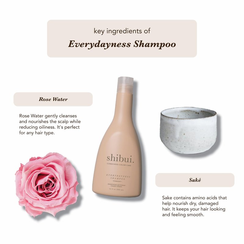SHIBUI Everydayness Shampoo, Gentle Daily Cleanser with Rose Water & Saké, For Fine to Medium Hair, Color-Safe & Silicone-Free, 33.8 Fl Oz