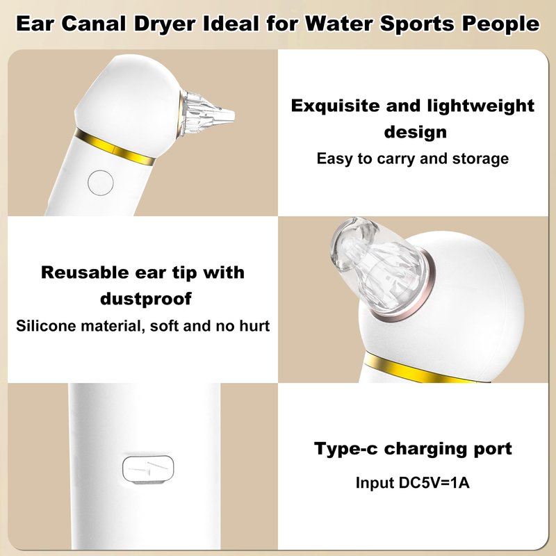 TopQuaFocus Ear Dryer for Adults Kids, Electronic Inner Ear Fluid Removal Tool, Circulation Design - 2min Quick Drying Eardrum, Ideal for Swimmers’ to Dry the Air of Ears