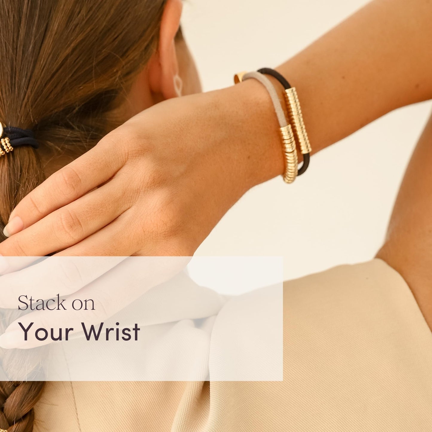 By Lilla Bracelet Hair Ties – Stretchy Hair Tie Bracelet Gift – Decorative Boho Handmade Jewelry for Women’s Wrist and Ponytail (Halo Gold)