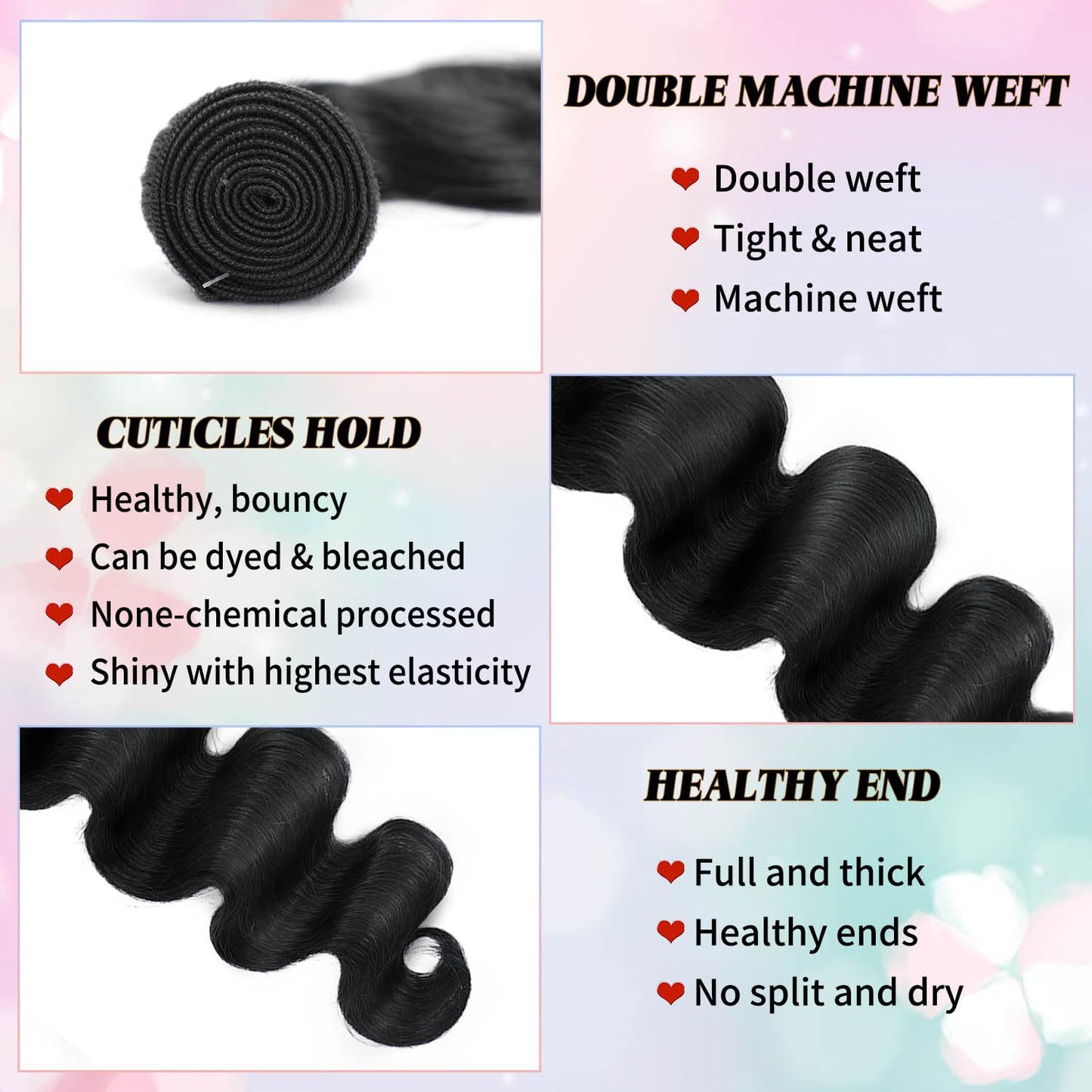 KAITHLYPO 12A Body Wave Bundles Human Hair 16 Inch 100% Unprocessed Brazilian Virgin Quick Weave Human Hair Extensions Real Human Hair for Women