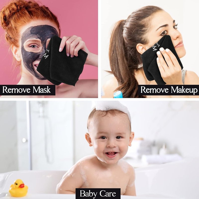 Macarrie Makeup Remover Towels - 36 Pcs Soft Microfiber Face Wash Cloths | Quick Dry, Black