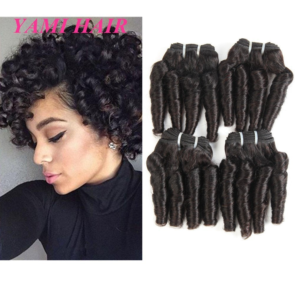 YAMI 8A Brazilian Virgin Funmi Hair Human Hair Bundles Short Curly Hair Extensions 4 Pcs Curl Hair Bundles Brazilian Unprocessed Human Hair Extensions Full Head Natural Black (8 8 8 8, 200g)