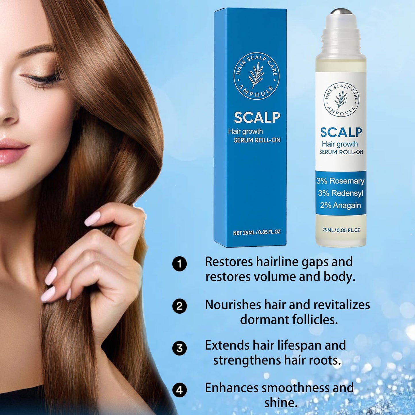 Aparthy Hair Growth Roll On, Rosemary Hair Growth Serum, Advanced Hair Growth Roll-On Serum, Thicker & Stronger Hair, Nourishes Scalp & Roots for All Hair, Women and Men (3pcs)