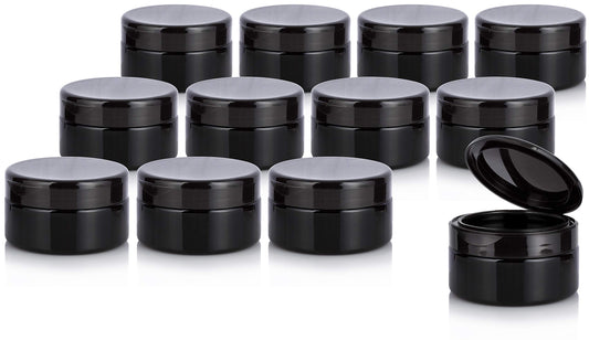 JUVITUS 8 oz Black PET Plastic Low Profile Jar with Black Flip Top Cap (12 Pack)