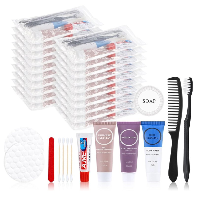 Disposable Travel Toiletry Kits - Personal Hygiene Essentials for Men & Women | 7-in-1 Trial Size Set (20 Pack)