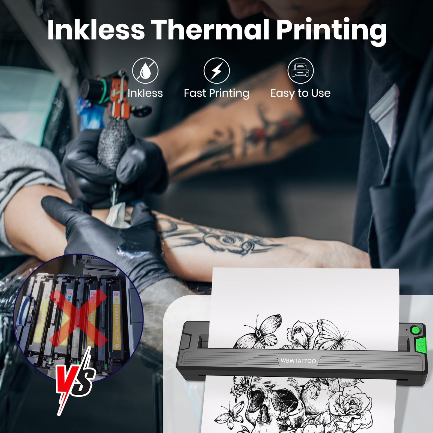 2026 New Tattoo Stencil Printer Machine,Thermal Portable Wireless Bluetooth Printer,for Tattoo Artists&Beginners,with Transfer Paper and Thermal Paper,Compatible with Phone&PC (Black)
